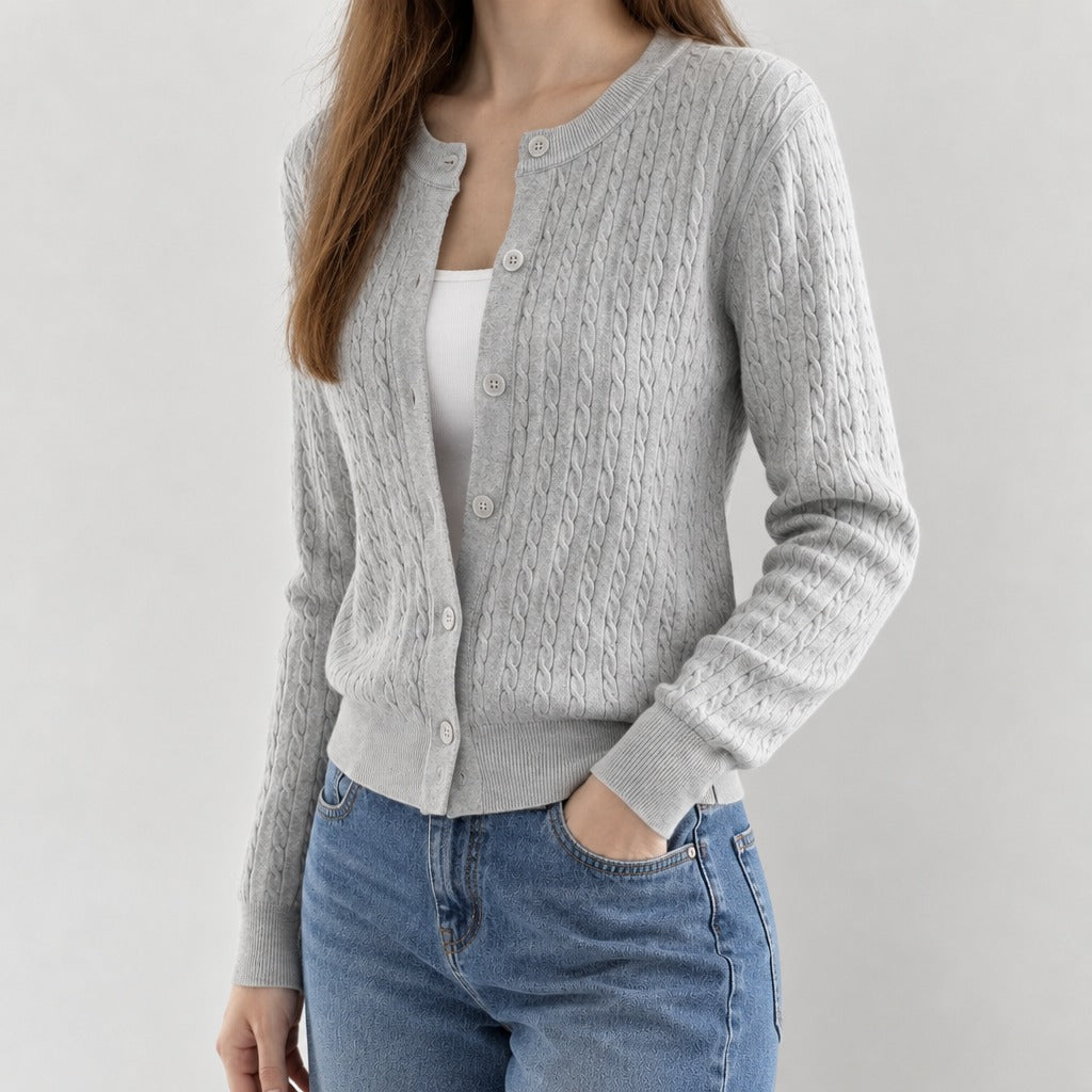 Elodia Cable Knit Cardigan - Lead Product Detail