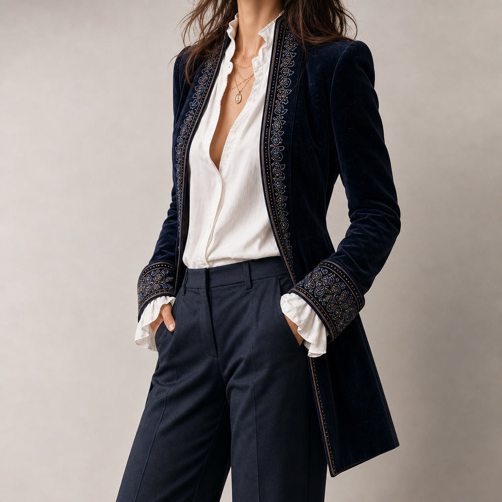 Felicie Embroidered Velvet Jacket - Lead Product Detail