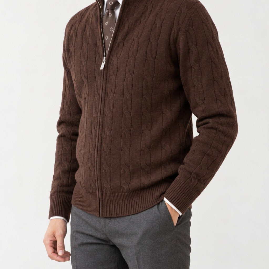 Romain Cable Knit Cardigan - Lead Product Detail