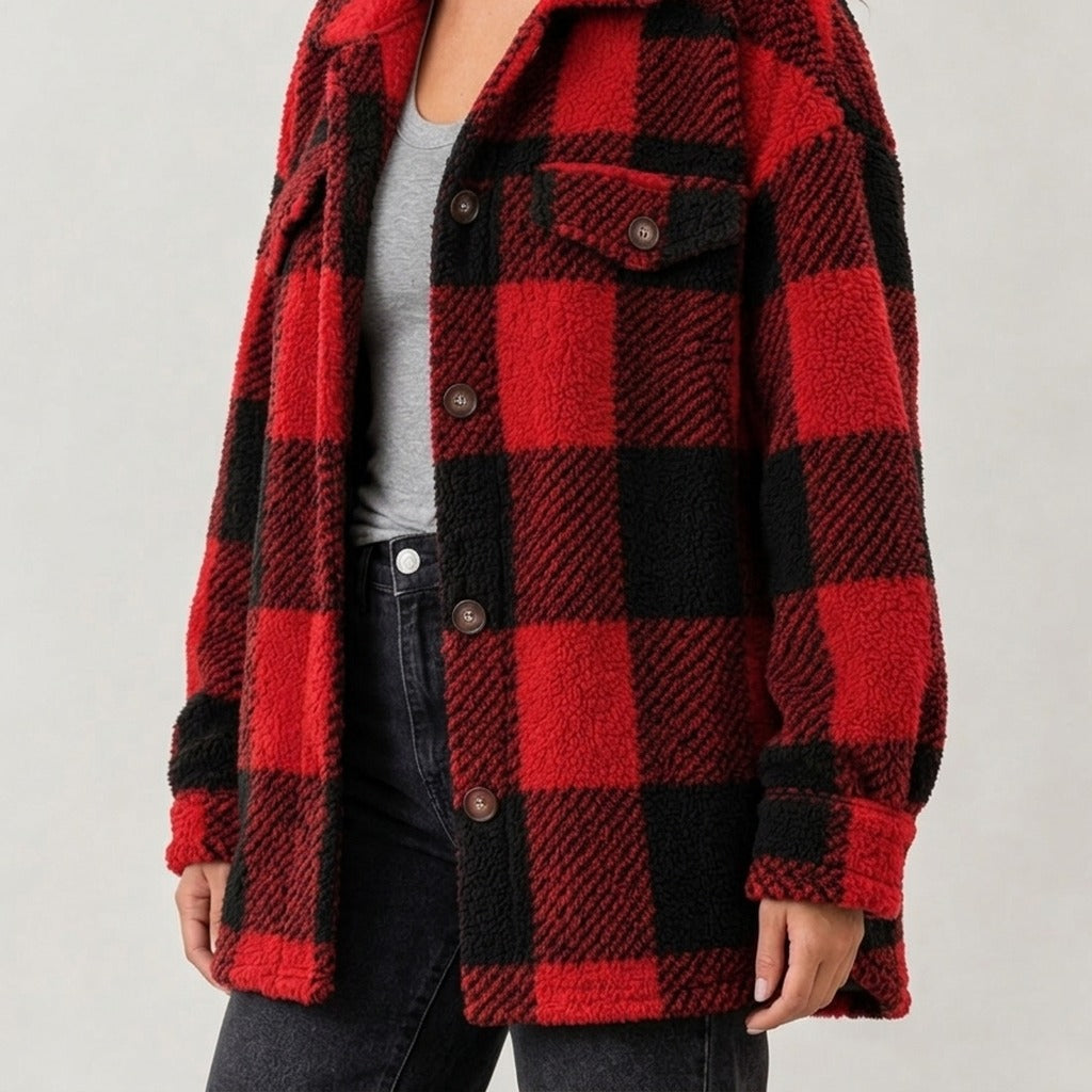 Maribel Plush Plaid Jacket - Lead Product Detail
