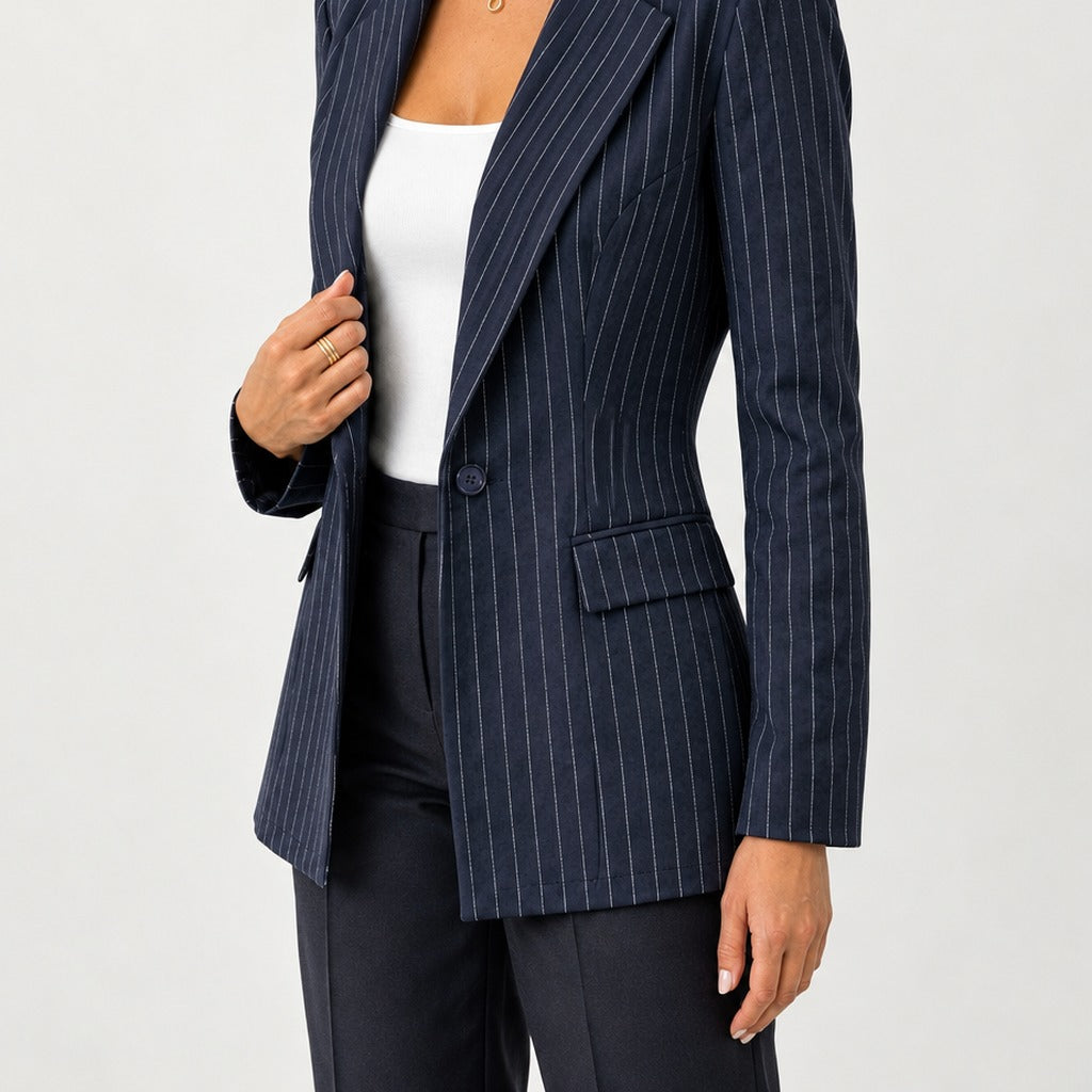 Grethe Pinstripe Blazer Jacket - Lead Product Detail