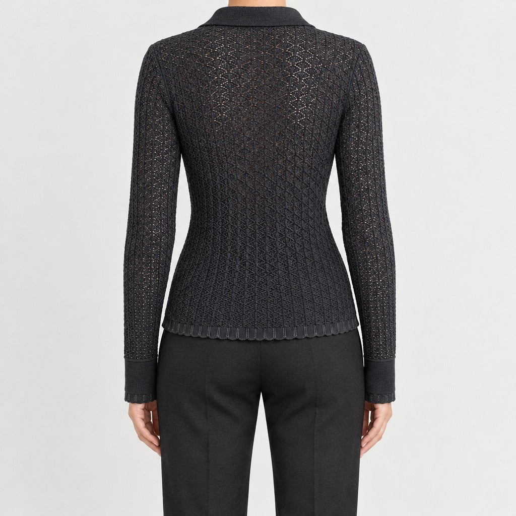 Imke Pointelle Wool Cardigan - Lead Product Detail