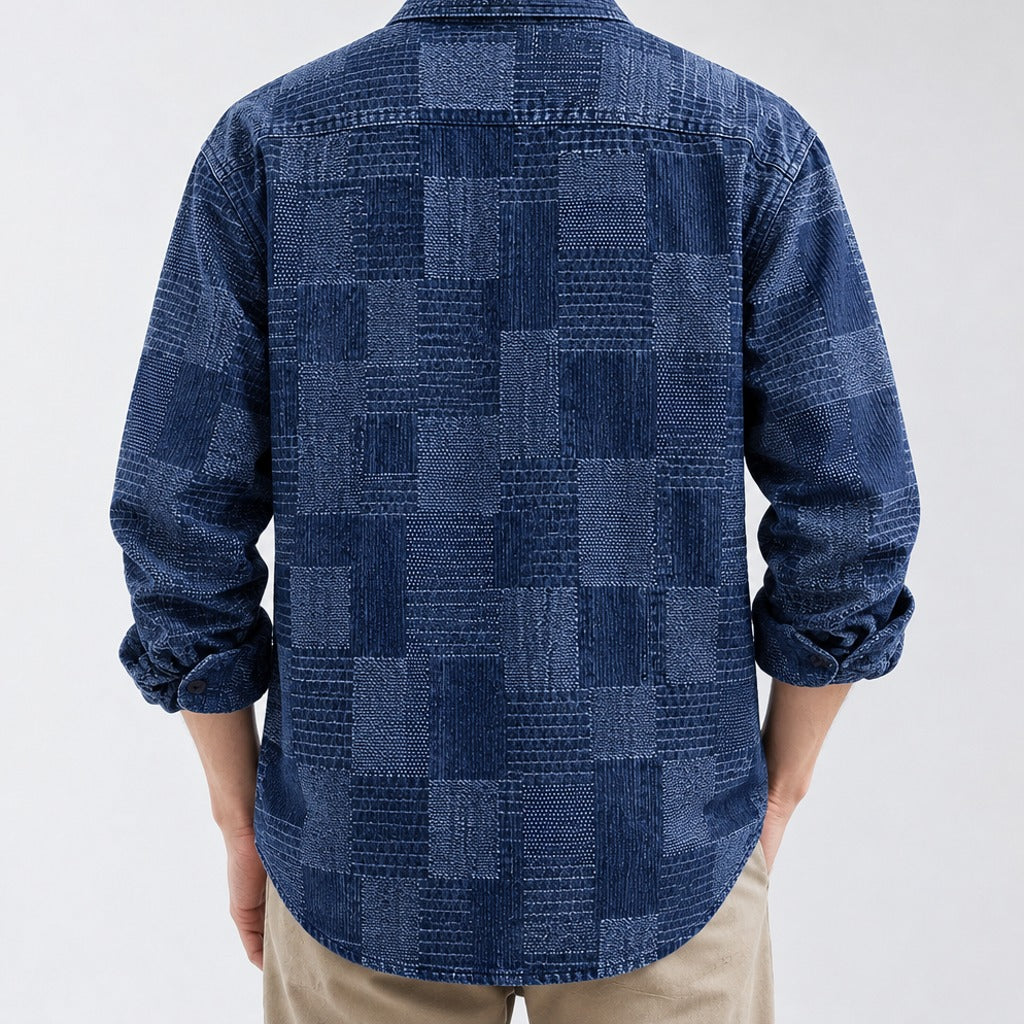 Dagfinn Patchwork Denim Overshirt - Lead Product Detail