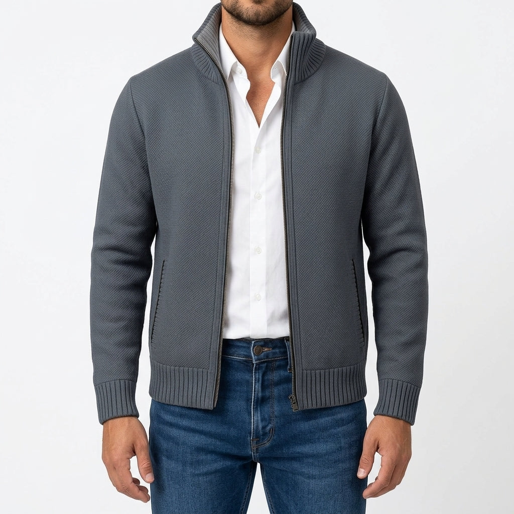 Javier Zip Knit Jacket - Dark Grey