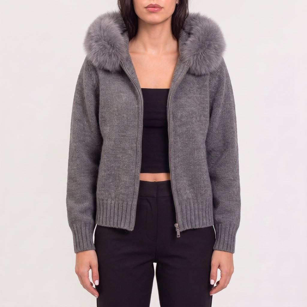 Dagny Faux Fur Cardigan - Grey