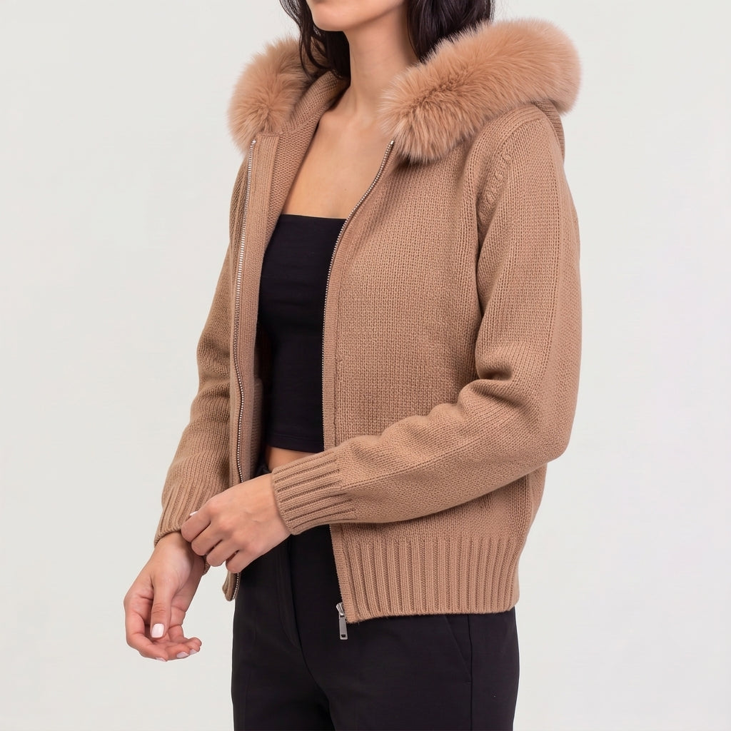 Dagny Faux Fur Cardigan - Camel