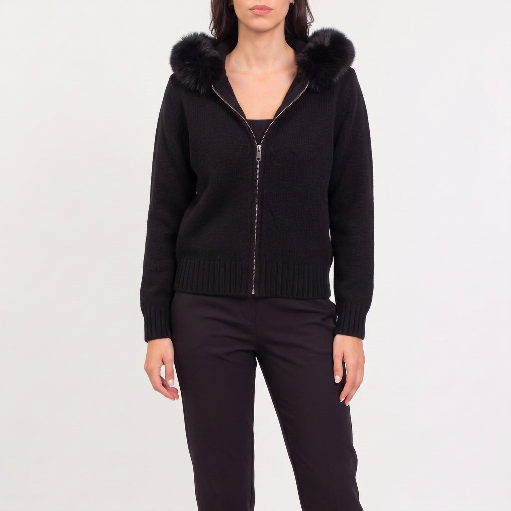 Dagny Faux Fur Cardigan - Black