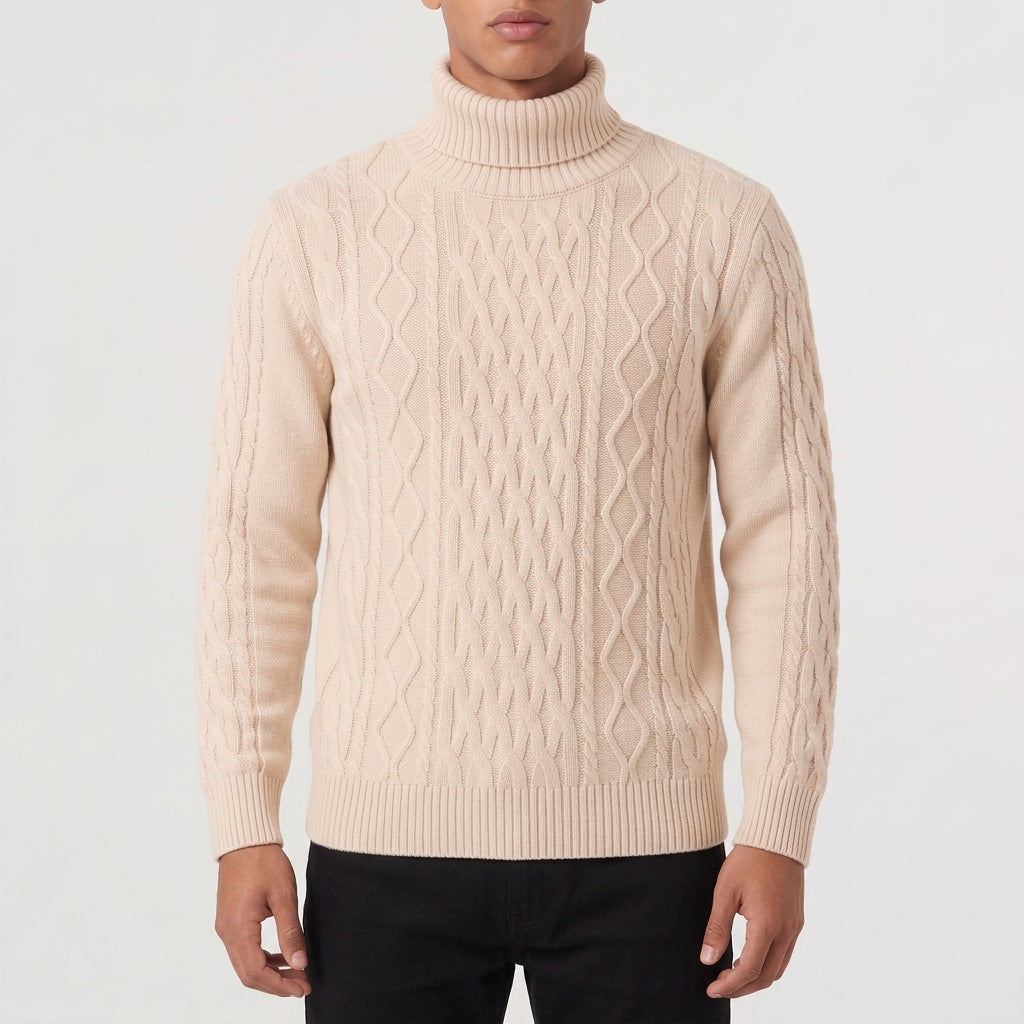 Digby Wool Blend Cable Turtleneck - Cream