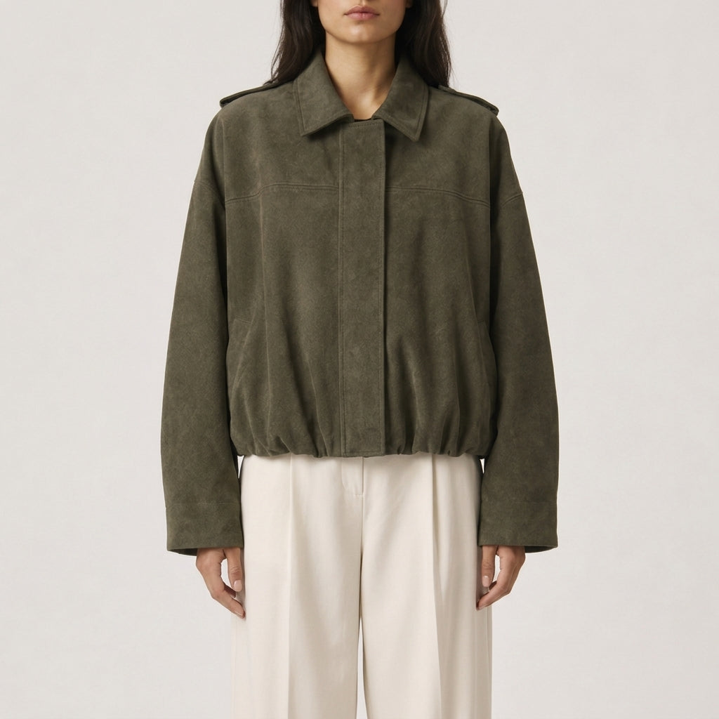 Elke Suede Bomber Jacket - Green