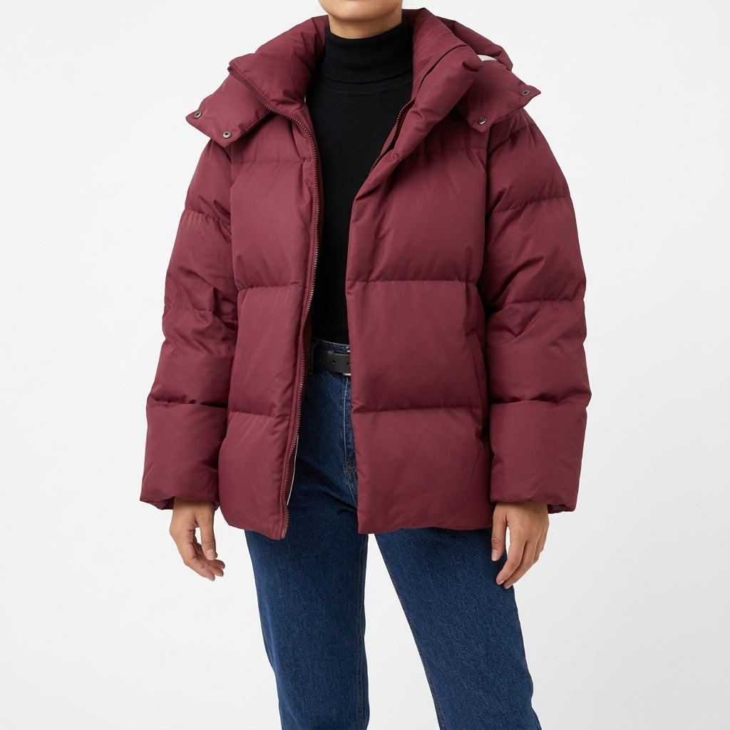 IlIlse Hooded Puffer Coat - Burgundy