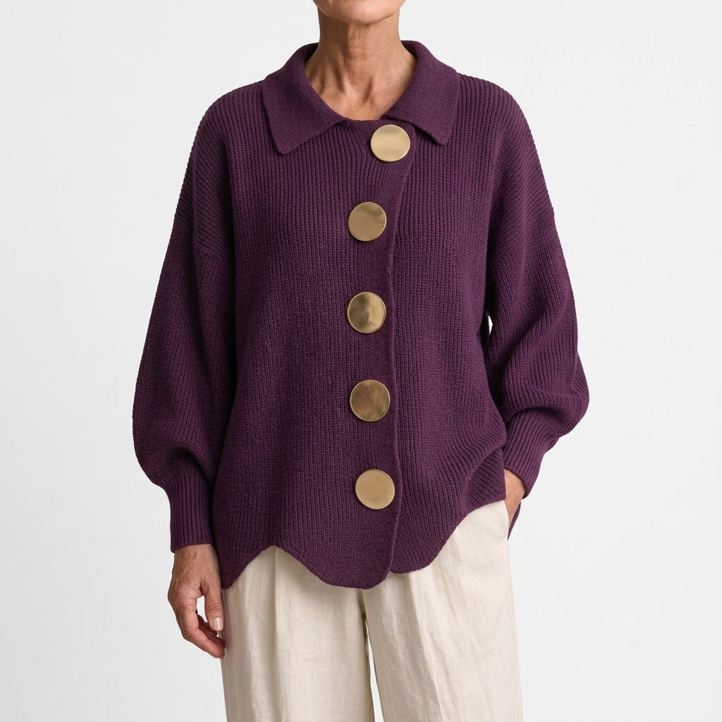 Doris Scallop Hem Cardigan - Plum Purple