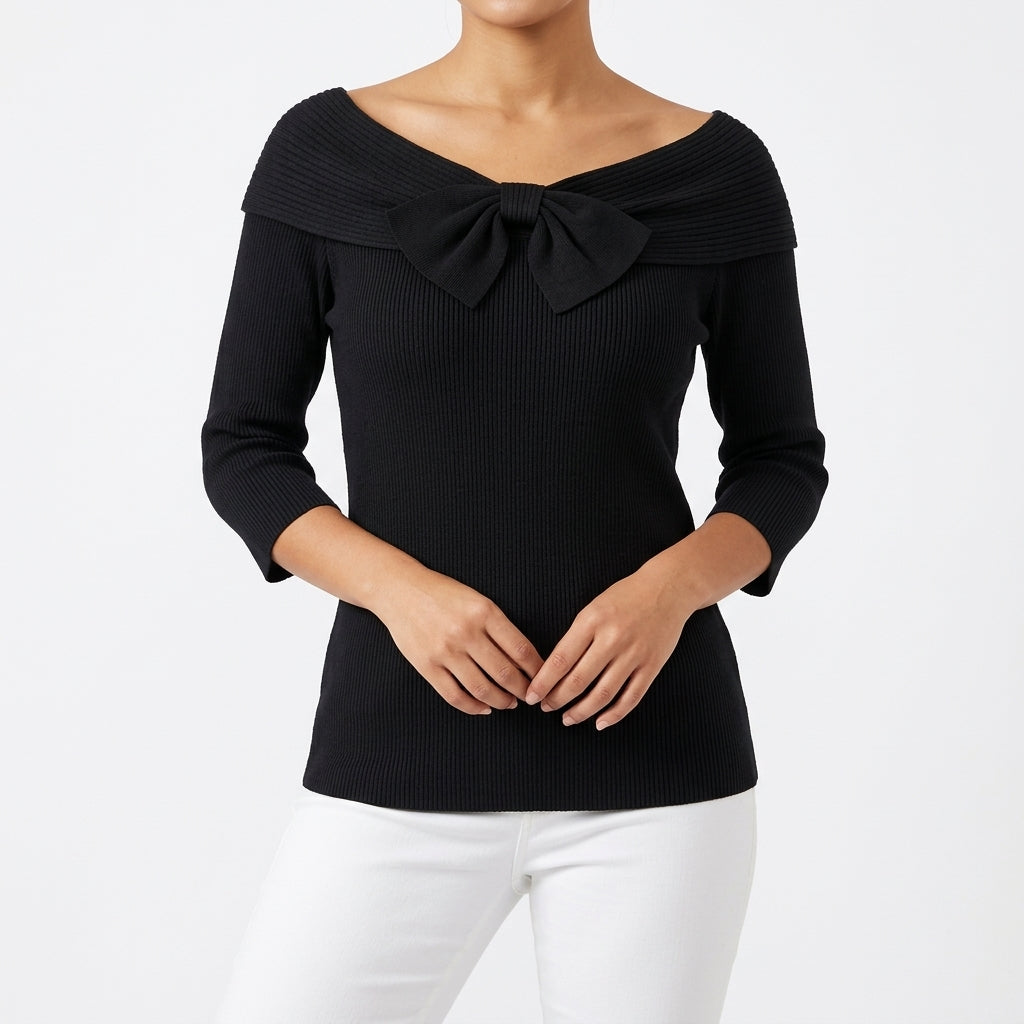 Agnes Bow Neck Sweater - Black