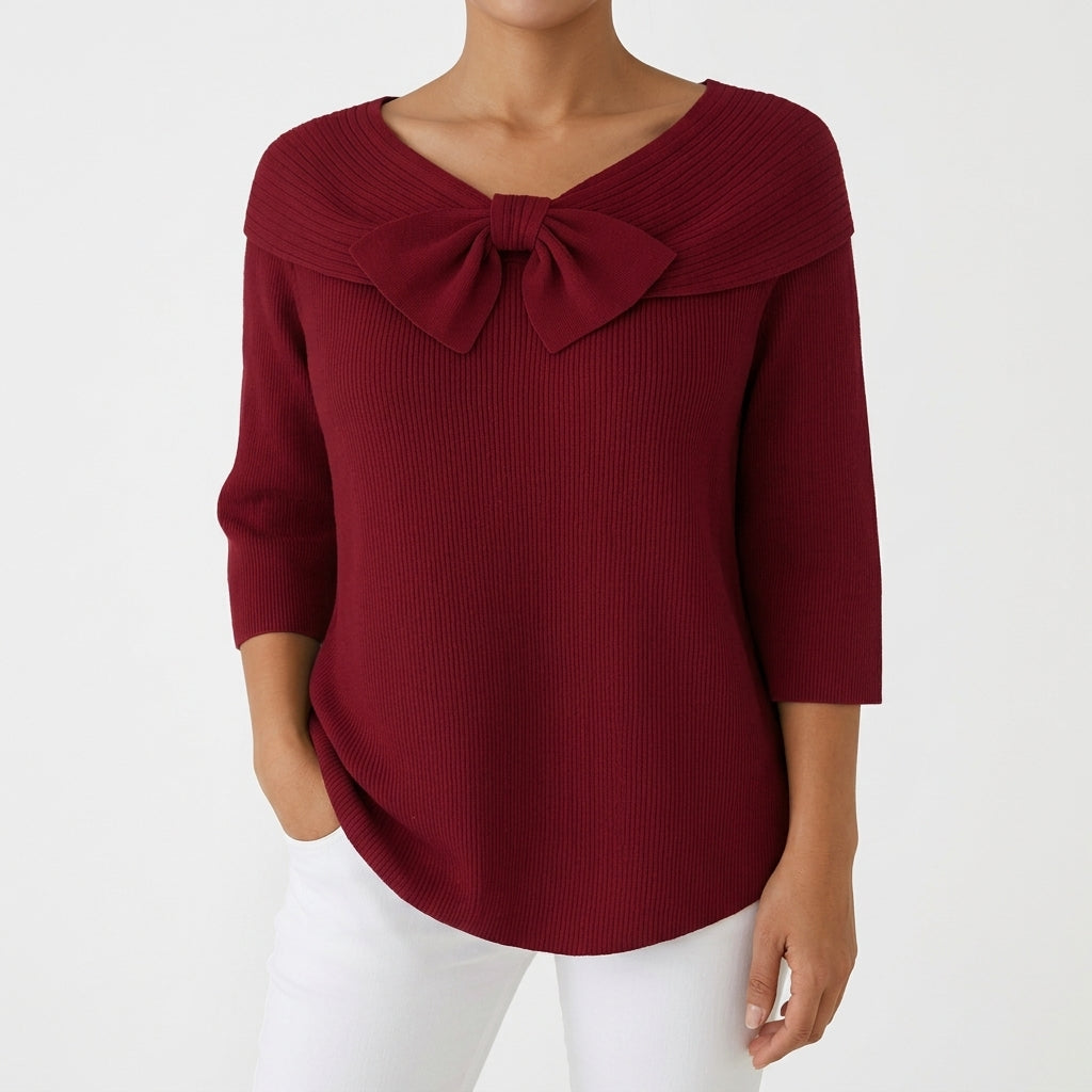 Agnes Bow Neck Sweater - Burgundy