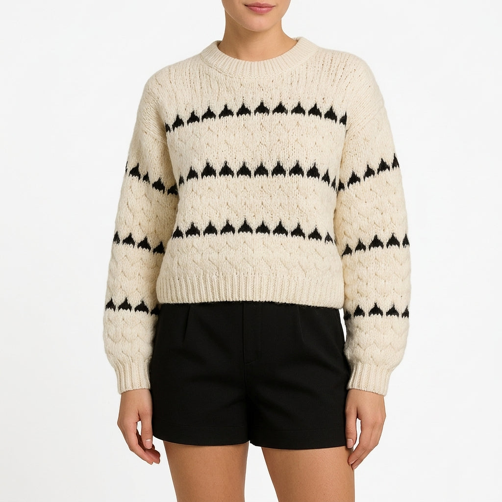 Clara Wool Blend Striped Sweater - Ivory