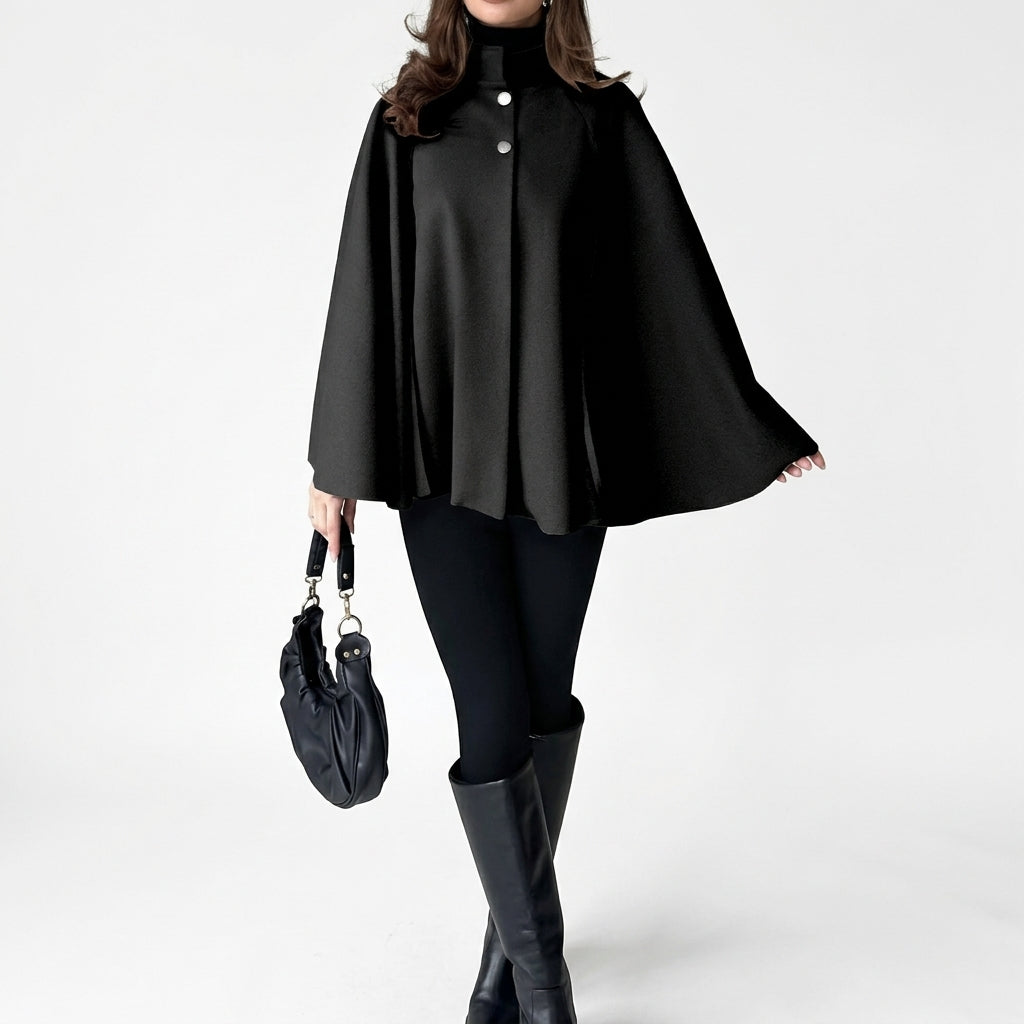 Tilde Stand Collar Cape - Black