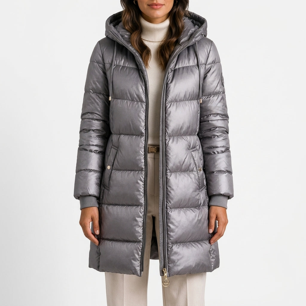 Helga Metallic Puffer Coat - Grey