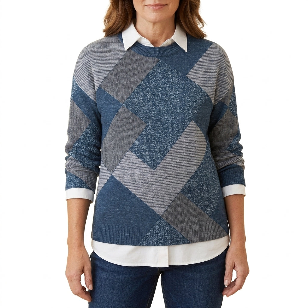 Maren Patchwork Sweater - Blue & Grey