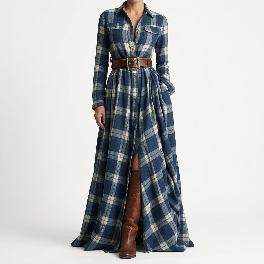 Britta Tartan Shirt Dress - Blue Tartan