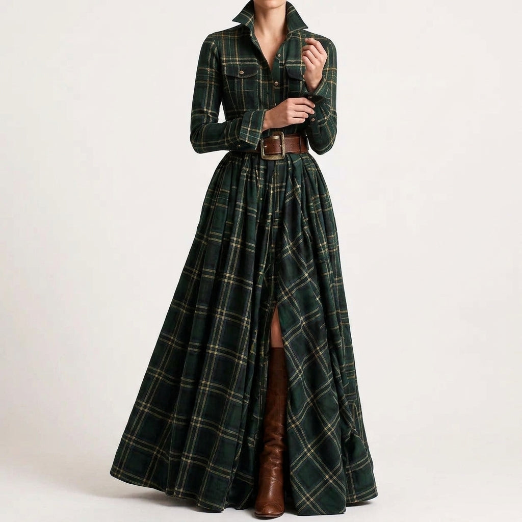Britta Tartan Shirt Dress - Green Tartan