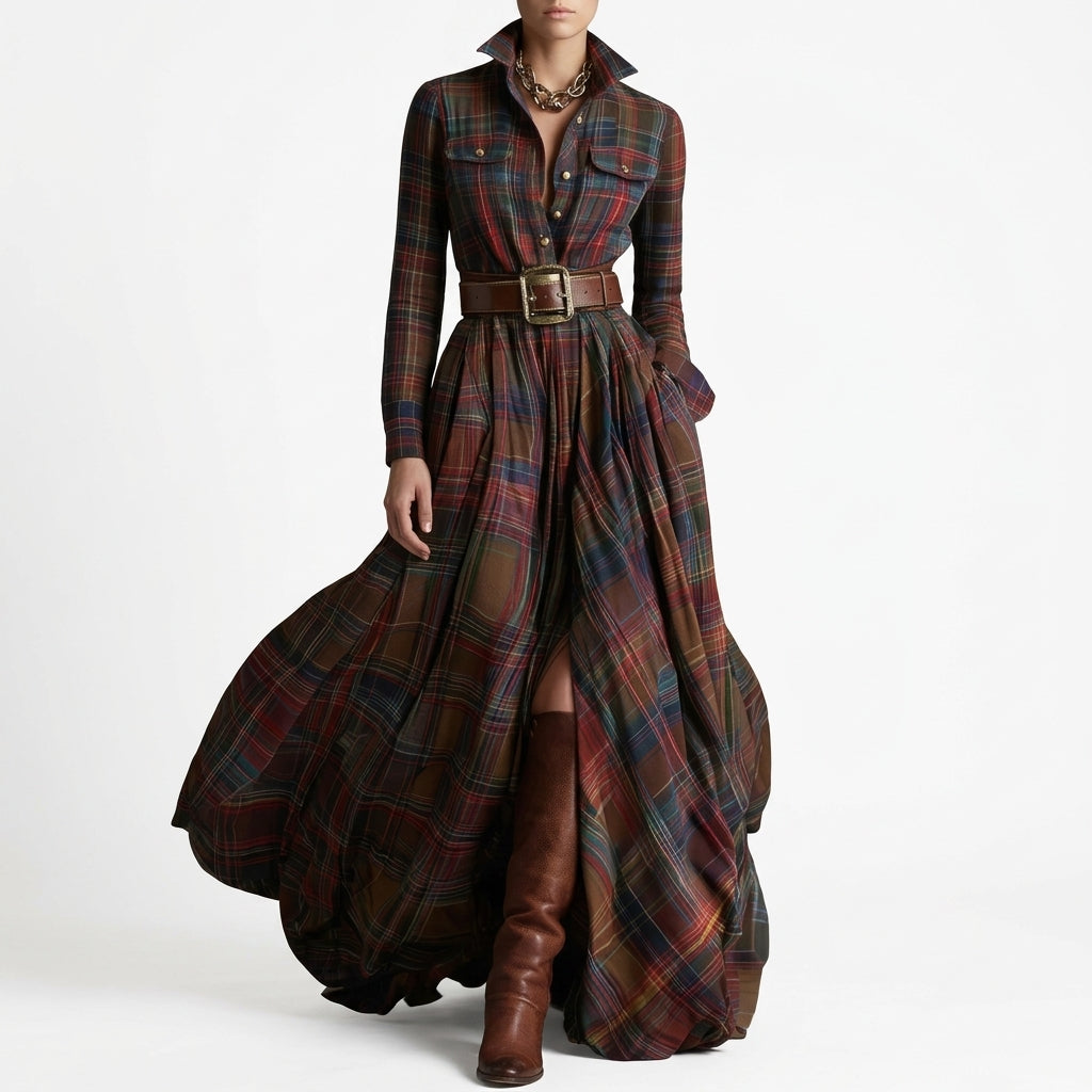 Britta Tartan Shirt Dress - Brown Tartan