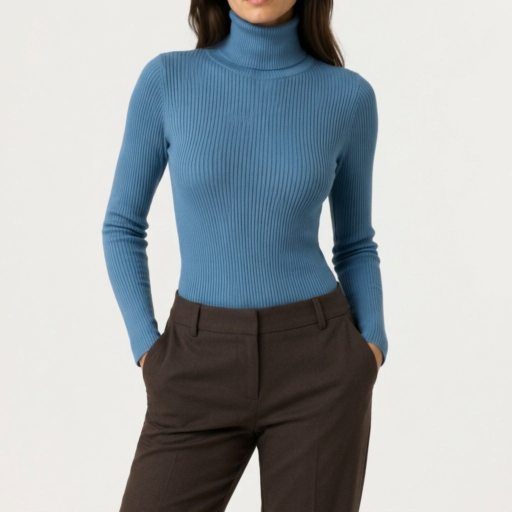 Frida Ribbed Turtleneck - Blue