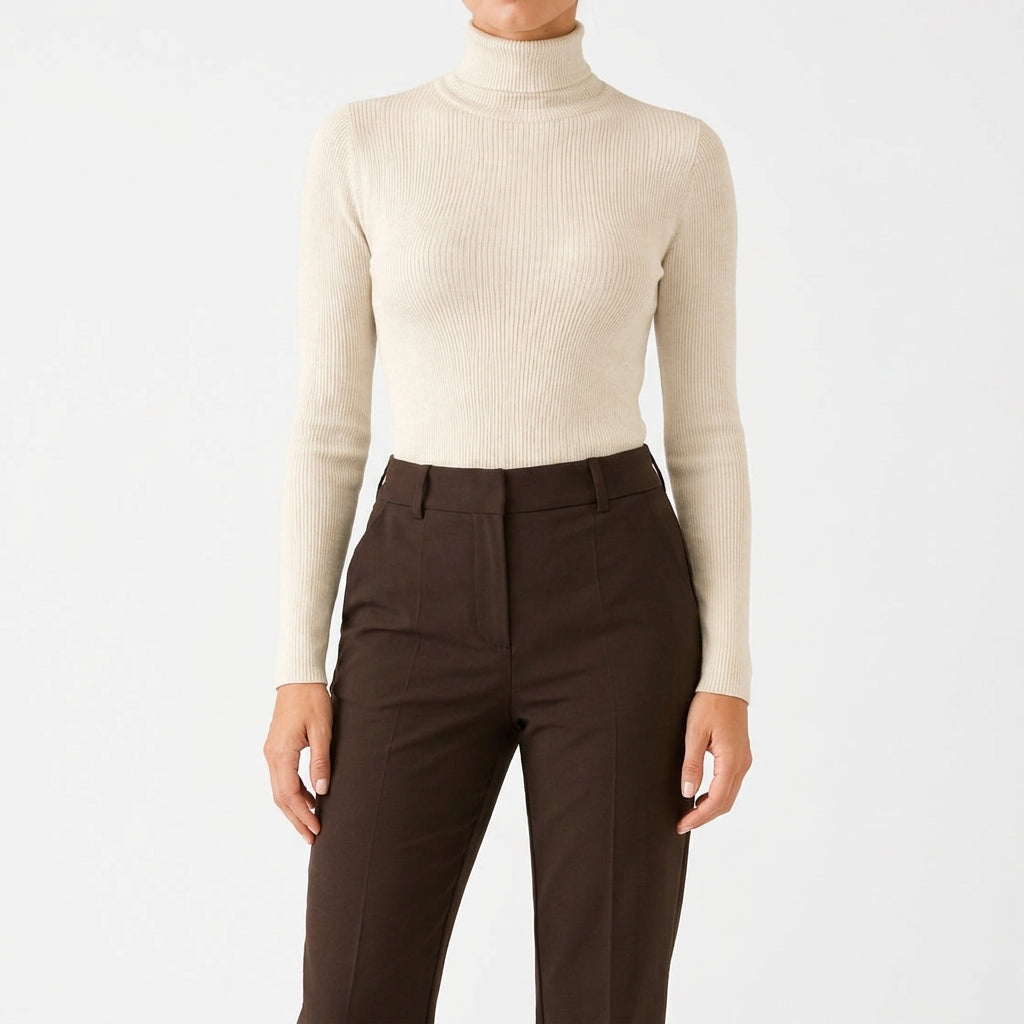 Frida Ribbed Turtleneck - Cream