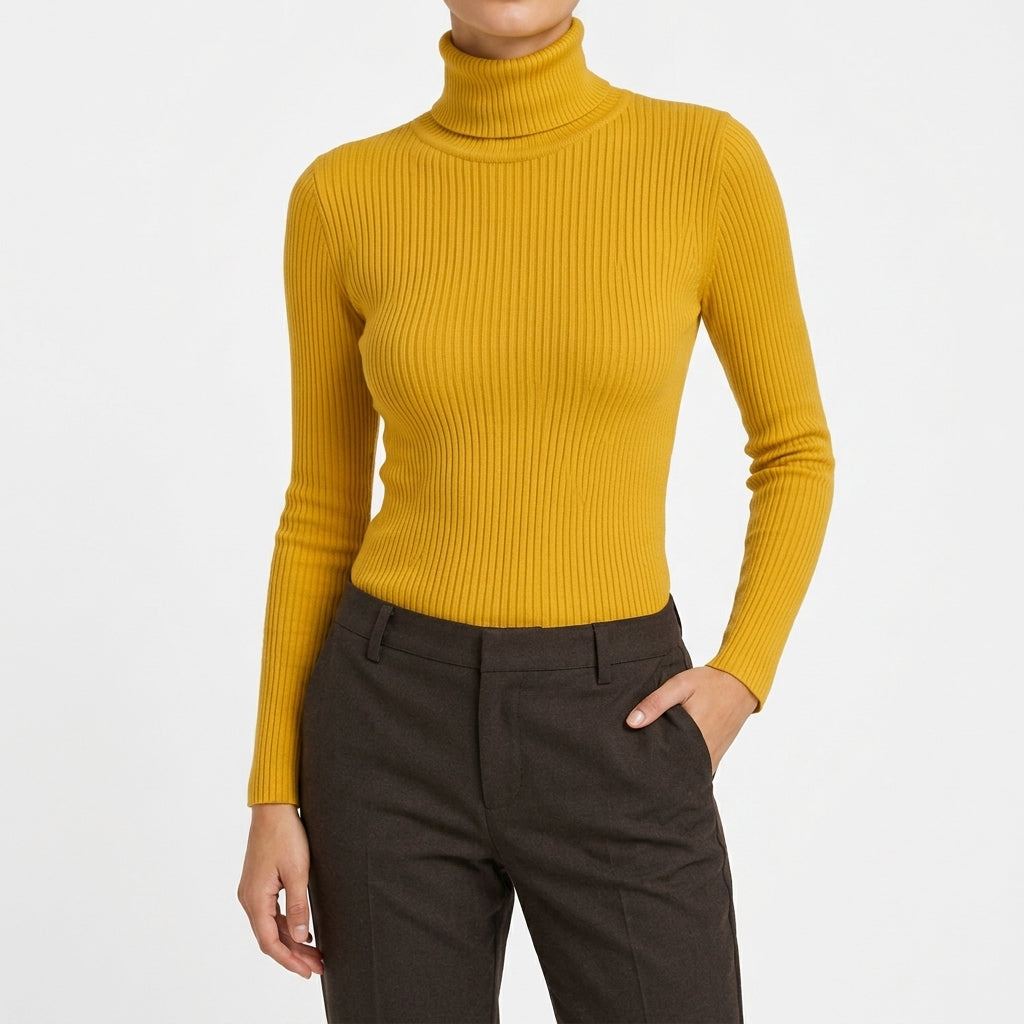 Frida Ribbed Turtleneck - Mustard