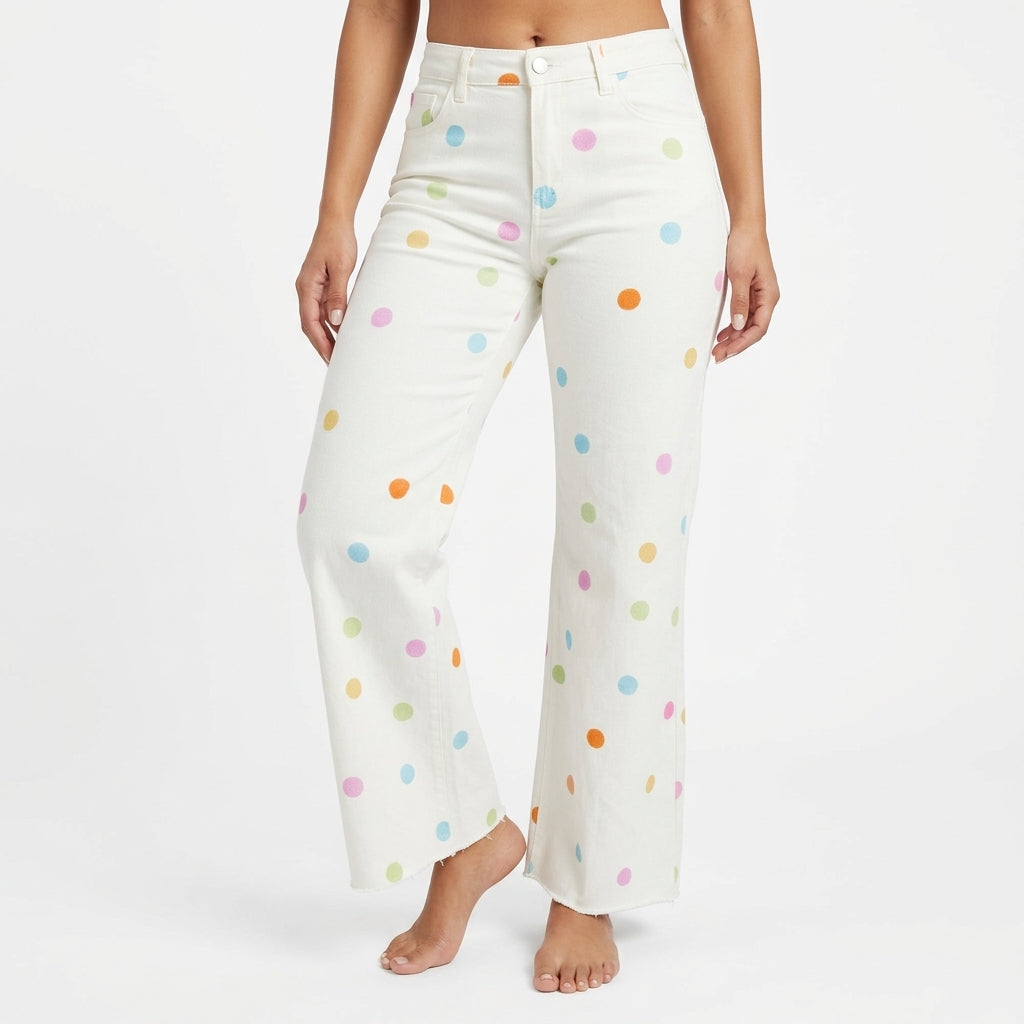 Lotte Polka Dot Jeans - White Polka Dot