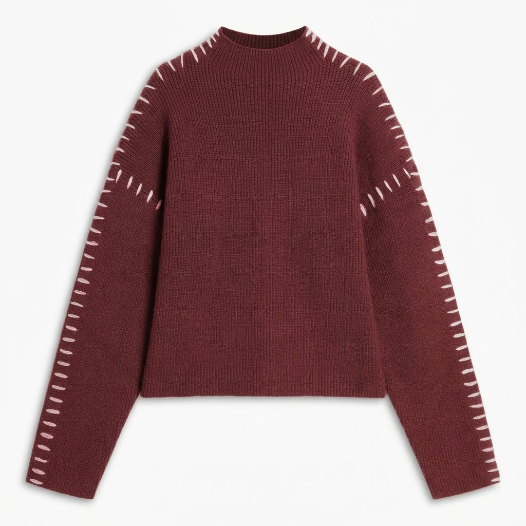 Hedda Whipstitch Sweater - Burgundy