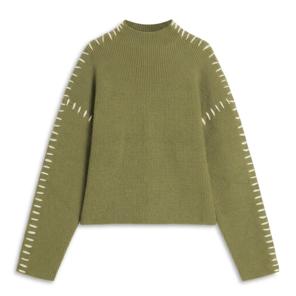 Hedda Whipstitch Sweater - Olive Green