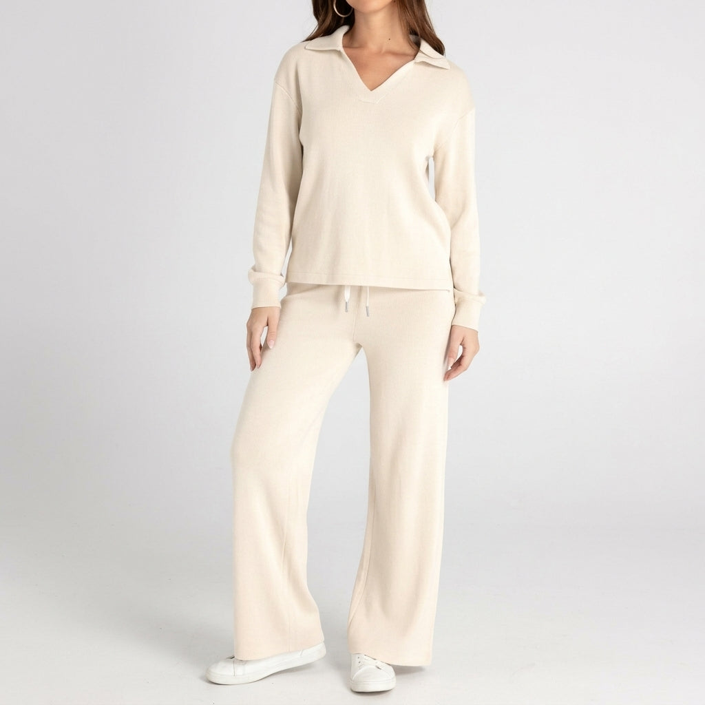 Elsa Collared Lounge Set - Cream