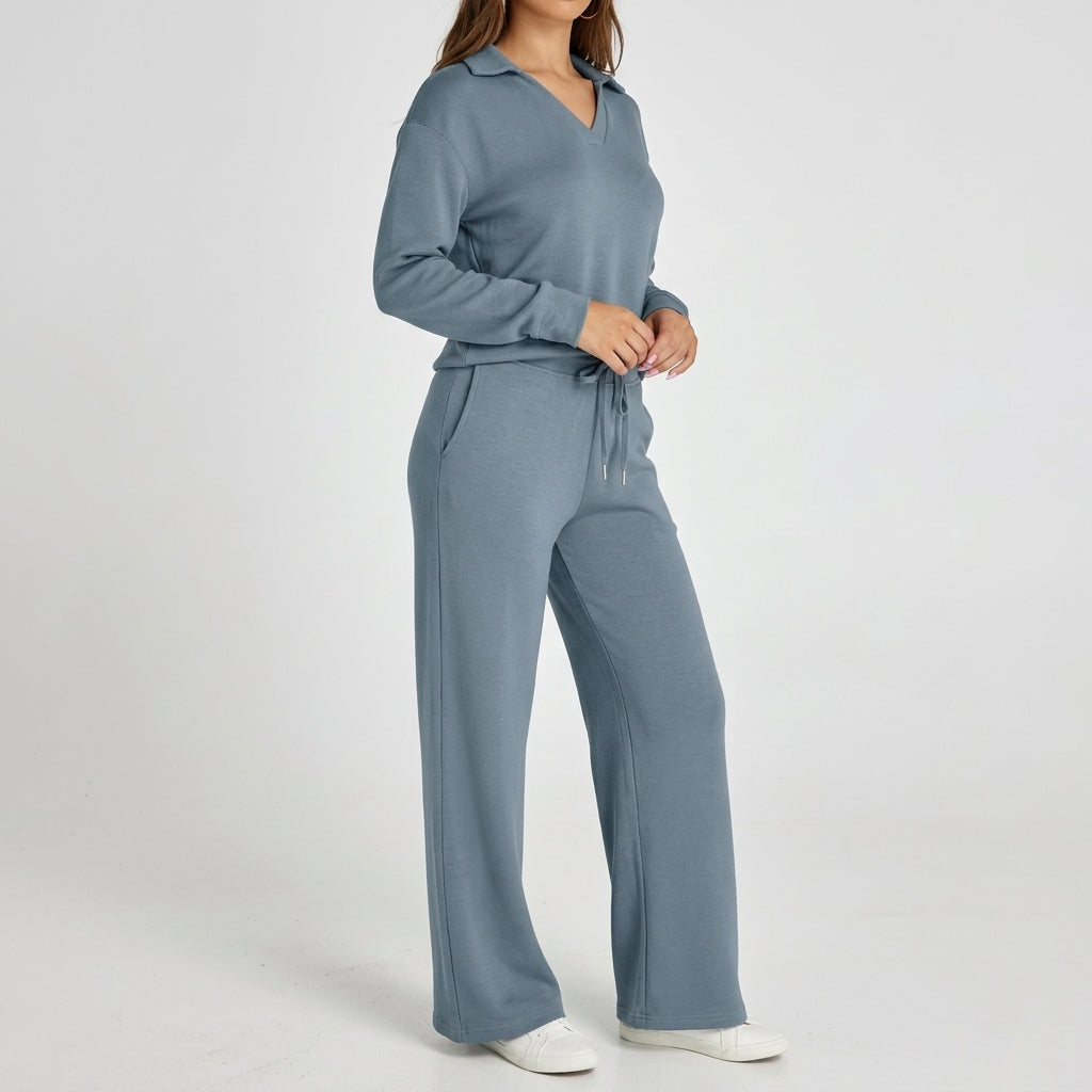 Elsa Collared Lounge Set - Blue