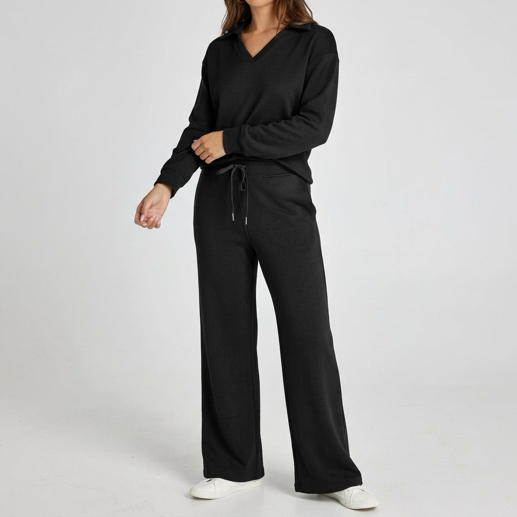Elsa Collared Lounge Set - Black