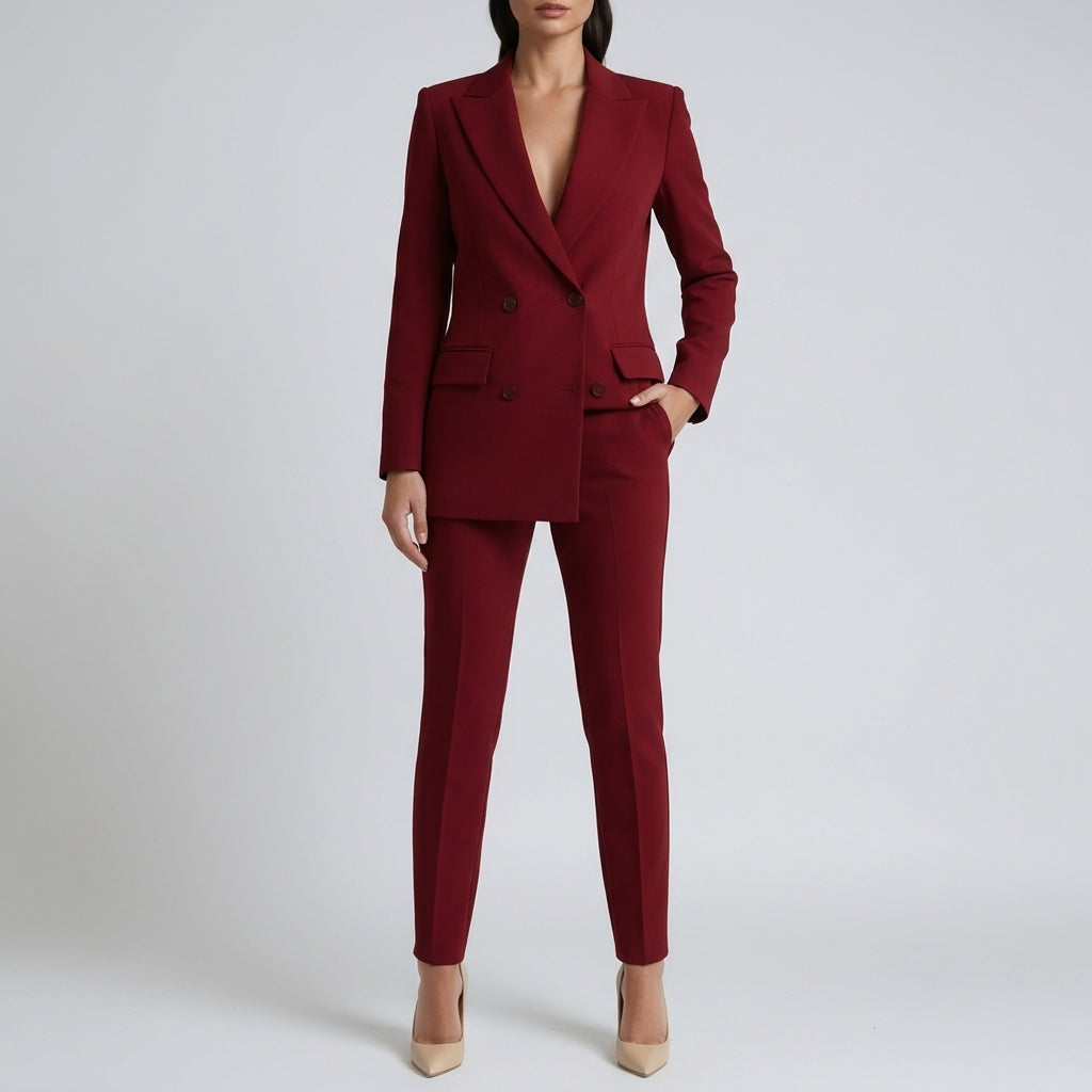 Astrid Double Breasted Suit - Burgundy