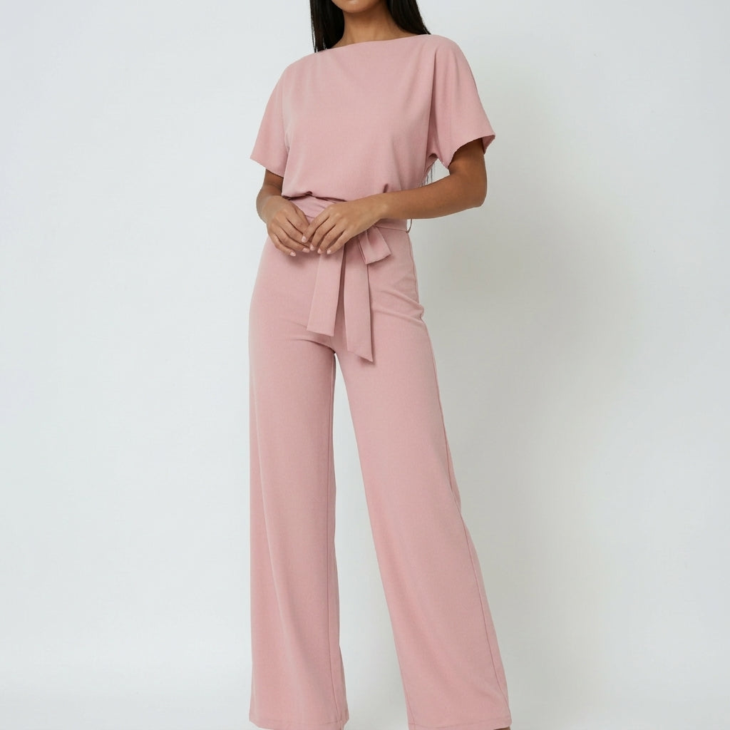 Ottilia Tie Waist Jumpsuit - Pink