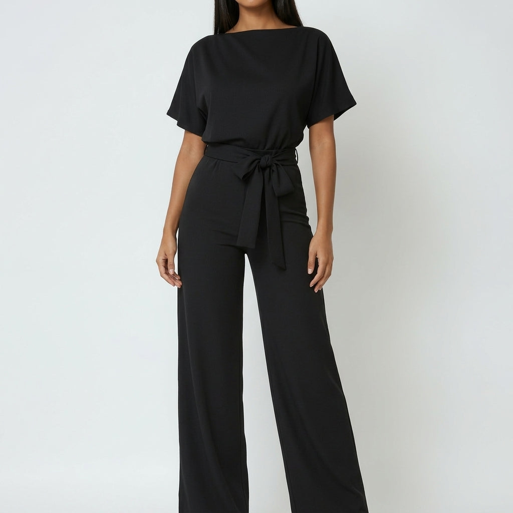 Ottilia Tie Waist Jumpsuit - Black