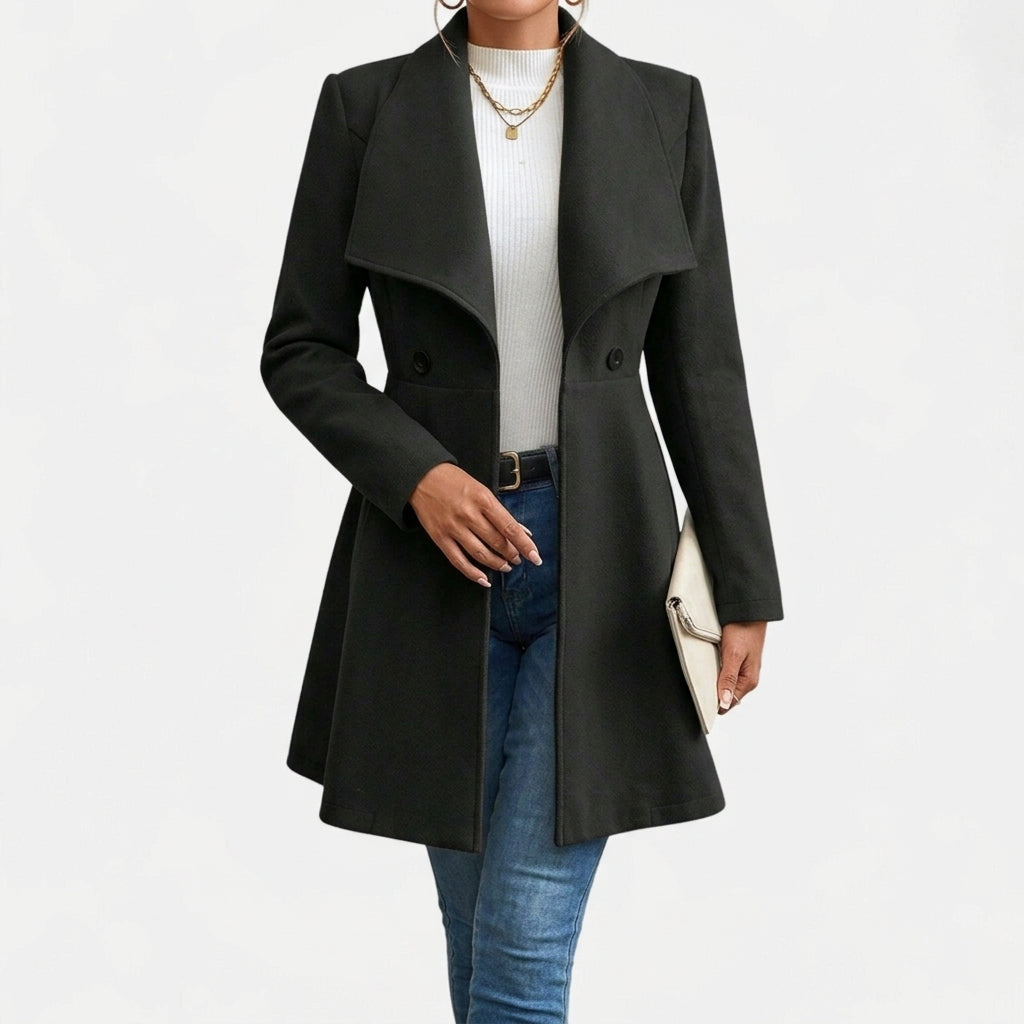 Saskia Wrap Collar Coat - Black