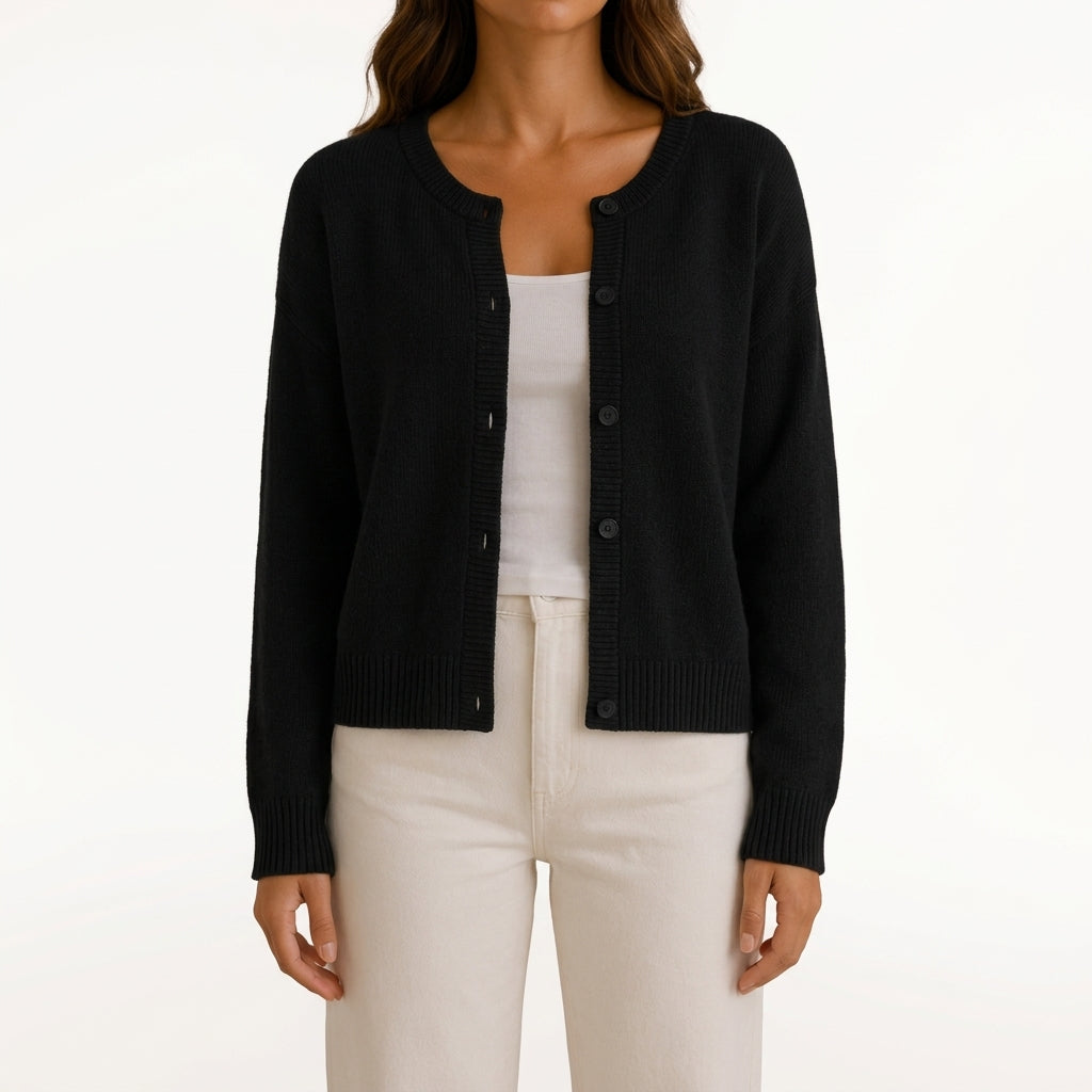 Solvej Crew Neck Cardigan - Black