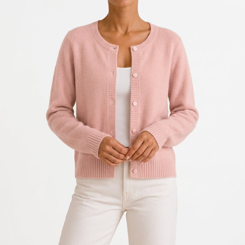 Solvej Crew Neck Cardigan - Pink