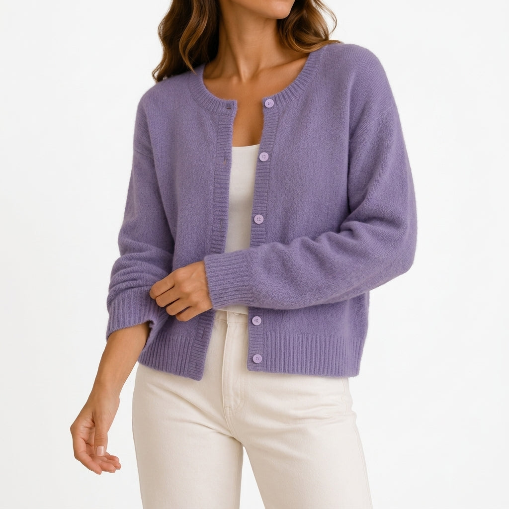 Solvej Crew Neck Cardigan - Purple