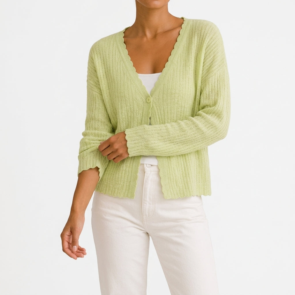 Novella Cropped Knit Cardigan - Lime Green