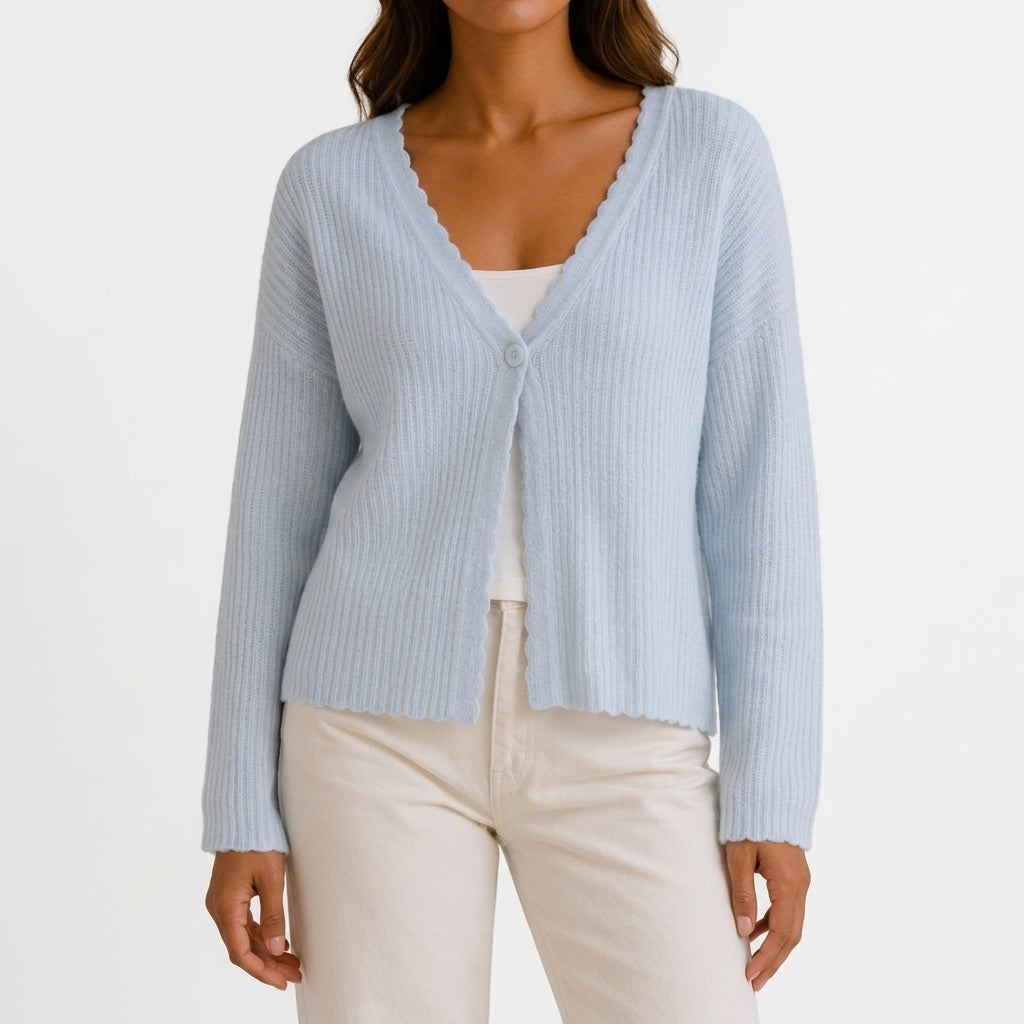 Novella Cropped Knit Cardigan - Light Blue