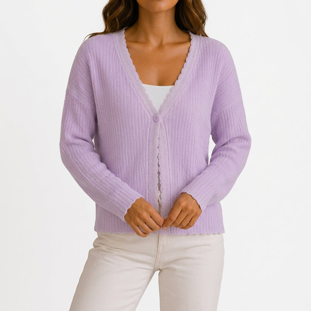 Novella Cropped Knit Cardigan - Lilac