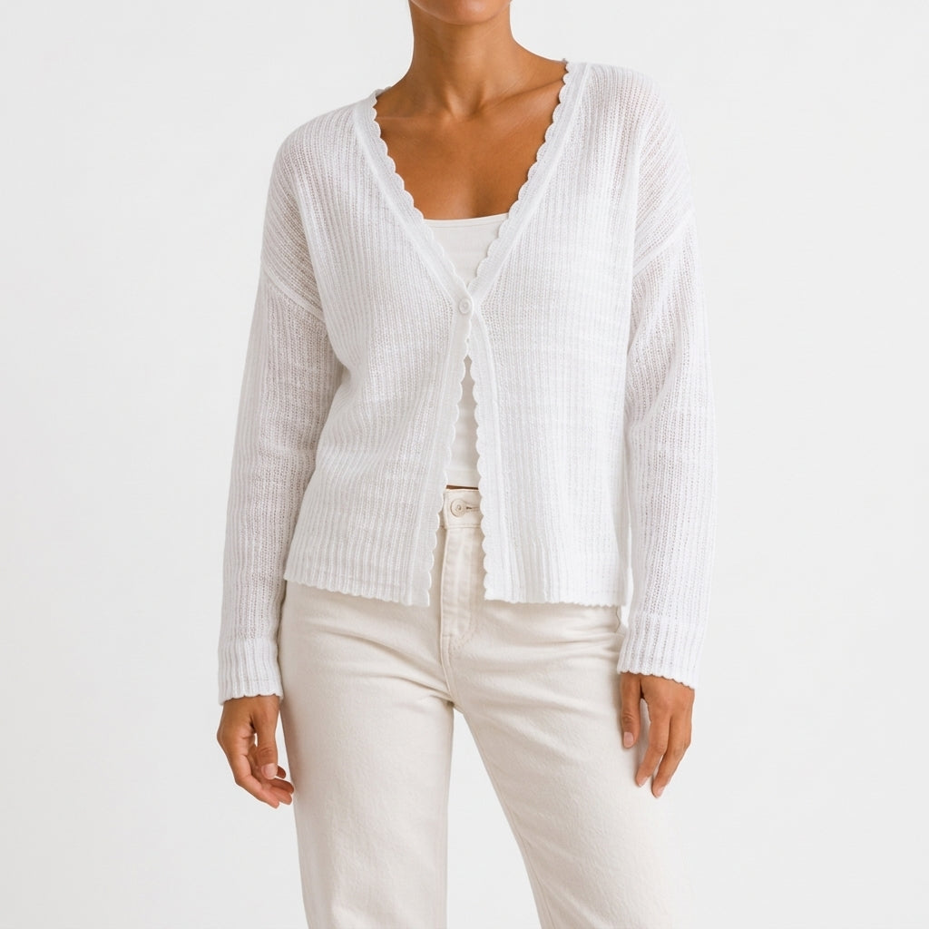 Novella Cropped Knit Cardigan - White