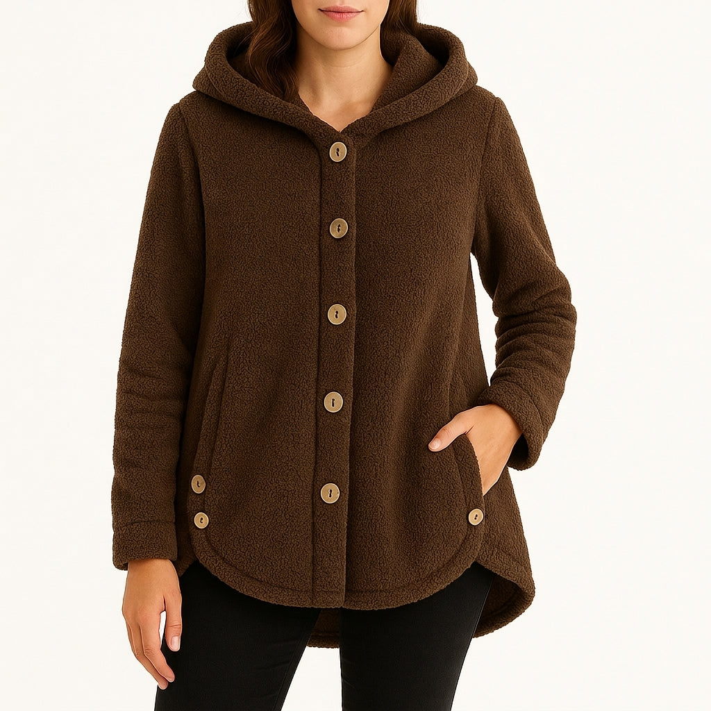 Ebba Sherpa Button Jacket - Brown
