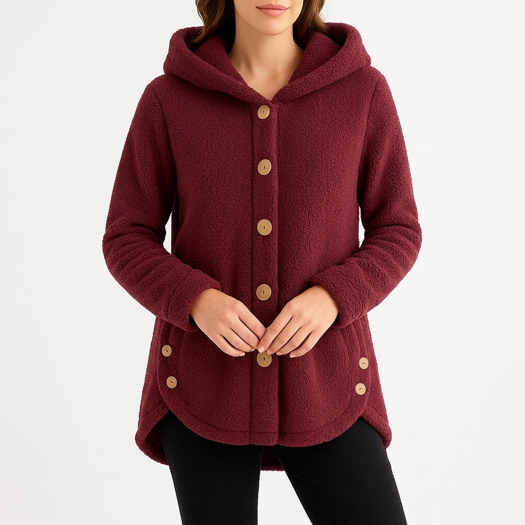 Ebba Sherpa Button Jacket - Burgundy