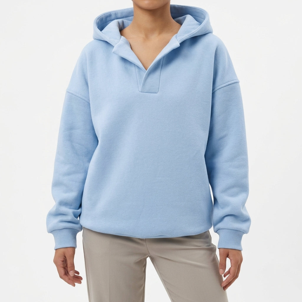 Malin Notch Neck Hoodie - Blue