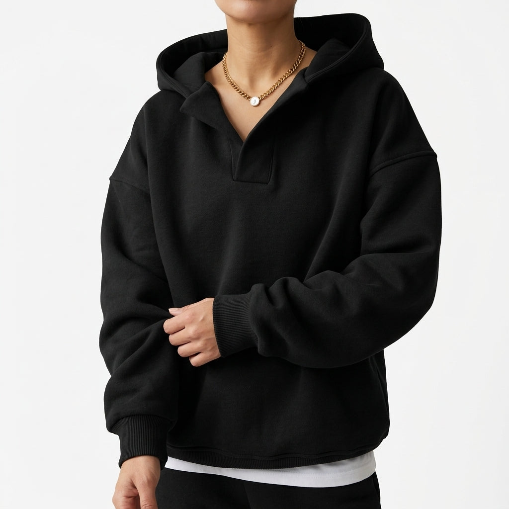 Malin Notch Neck Hoodie - Black