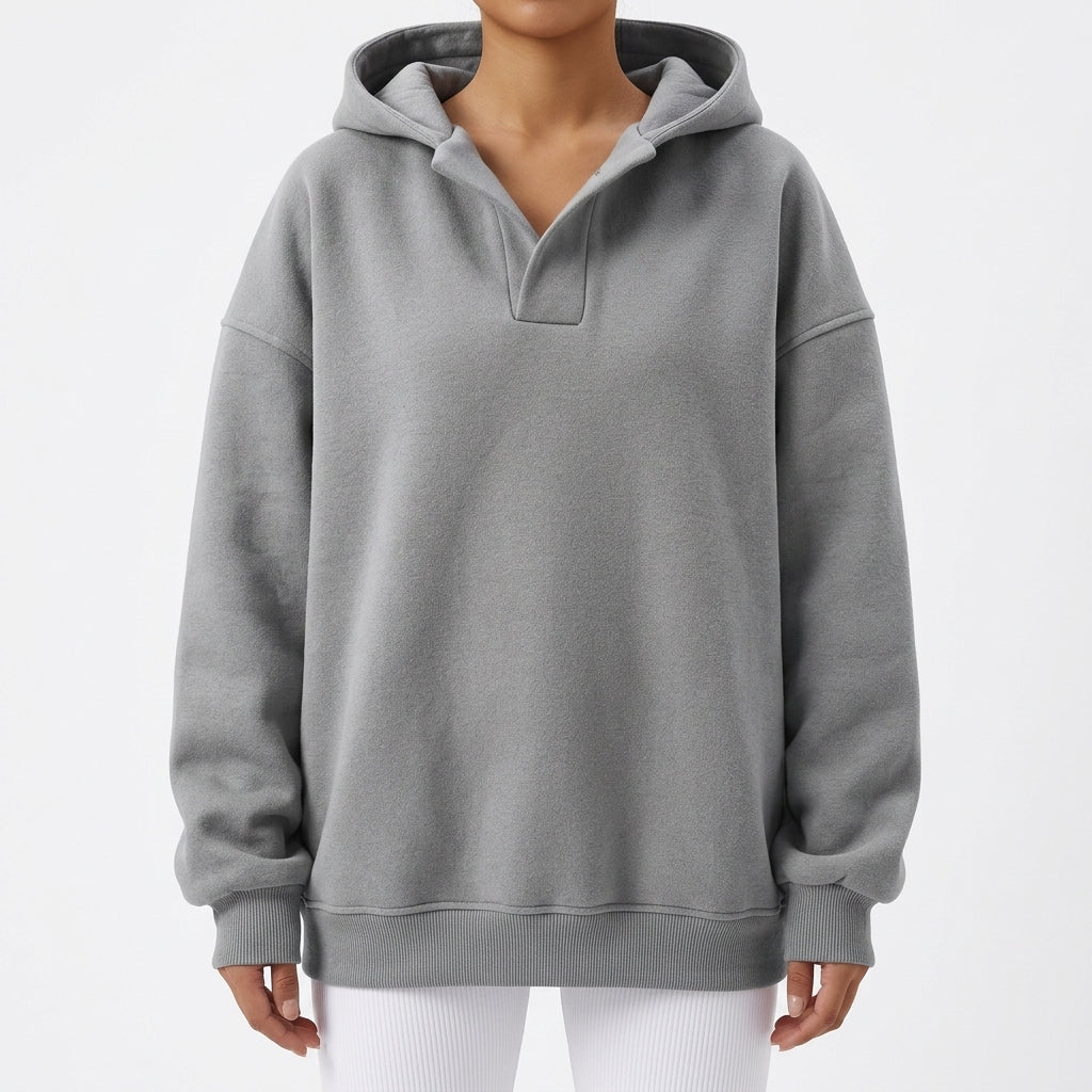 Malin Notch Neck Hoodie - Grey