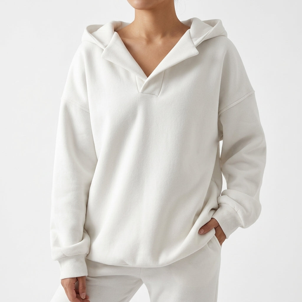 Malin Notch Neck Hoodie - White
